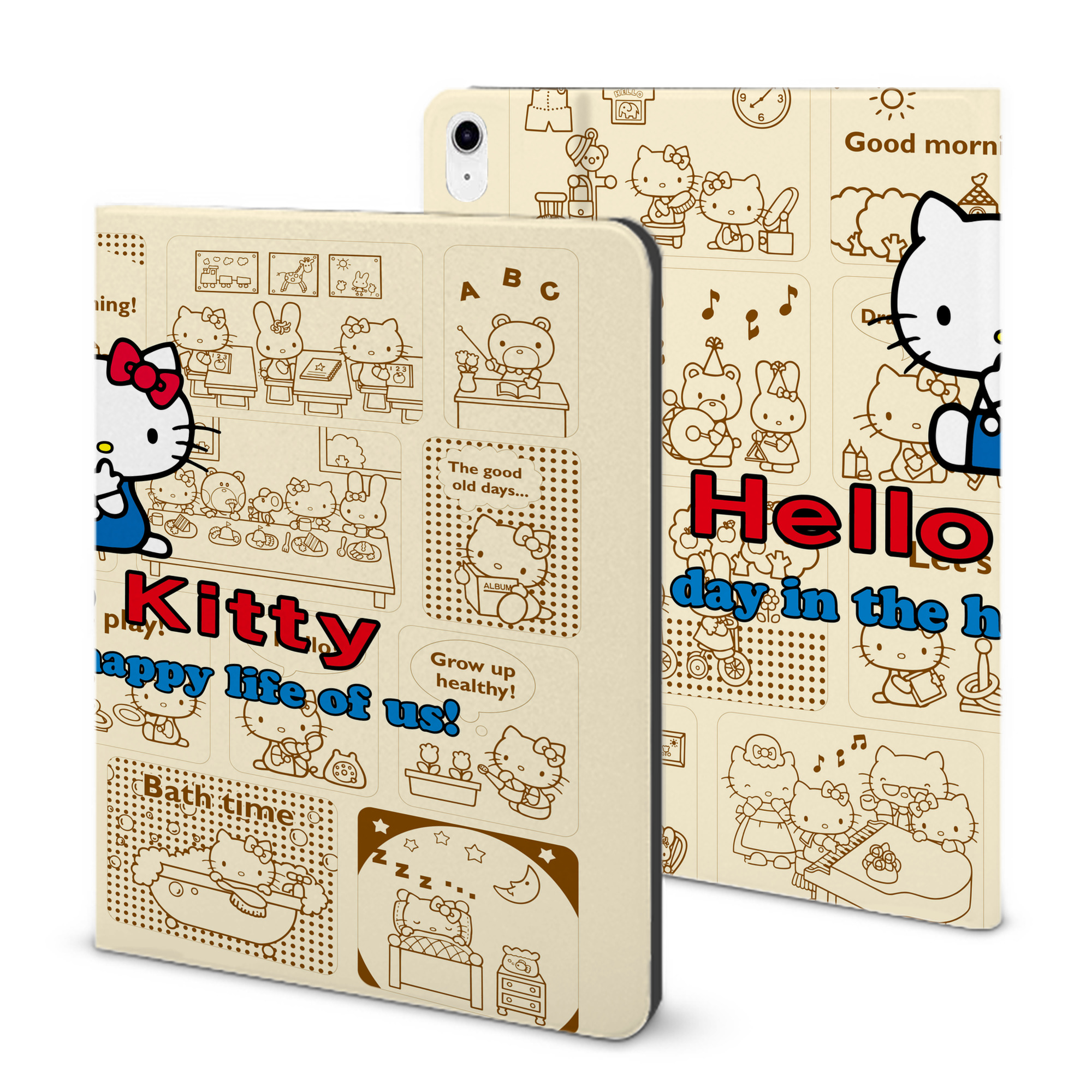 （画像用） Hello Kitty ハローキティ IPad ケース ブック型 PUレザー TPU 耐衝撃 軽量 薄型 ペン収納なし 全面保護 IPad 各モデル対応